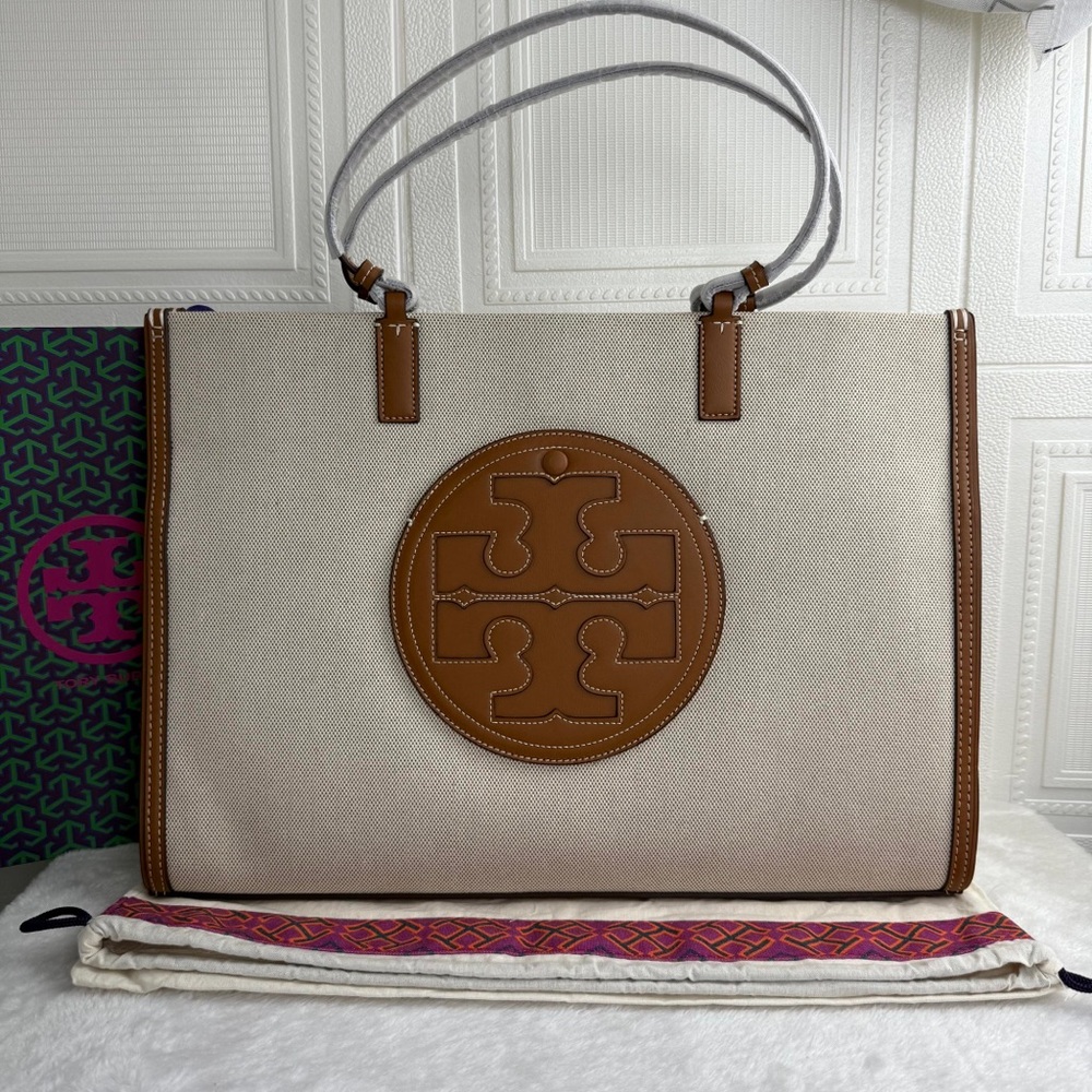 NEW Tory Burch Ella Canvas & Leather Tote Bag